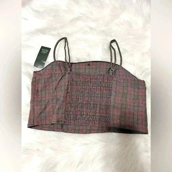 Women’s woven tank top/ Plaid Brown/red/black - Picture 3 of 4